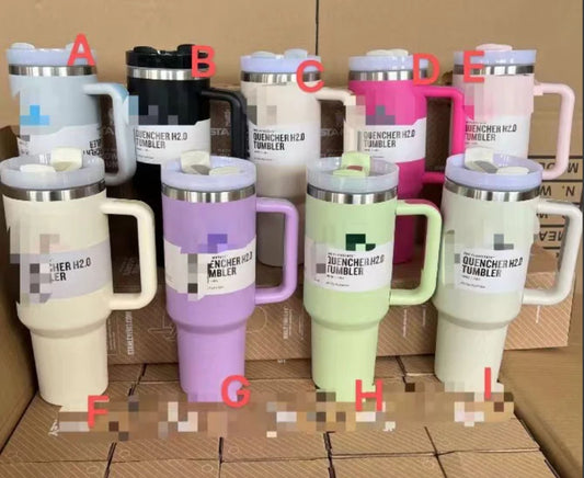 20 Pack 40oz H2.0 Solid Colors Stanley Logo Design Tumblers with Plastic Straw