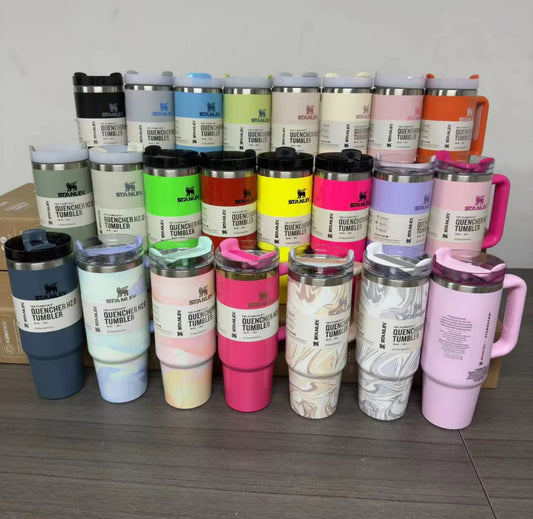 20 Pack 40oz H2.0 Solid Colors Stanley Logo Design Tumblers with Plastic Straw Lids_